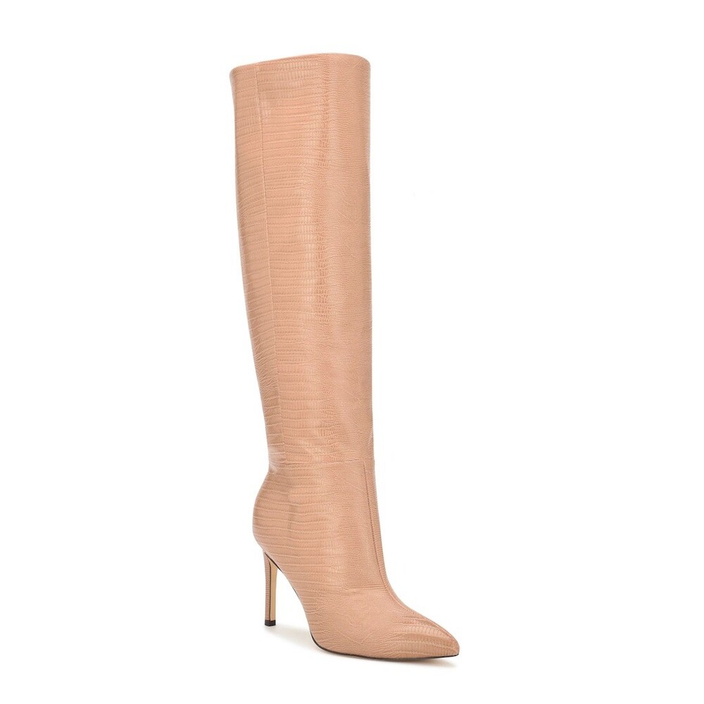 Nine West Richy Knee High Boots Womens Size 9M Beige Pointed Toe Zip